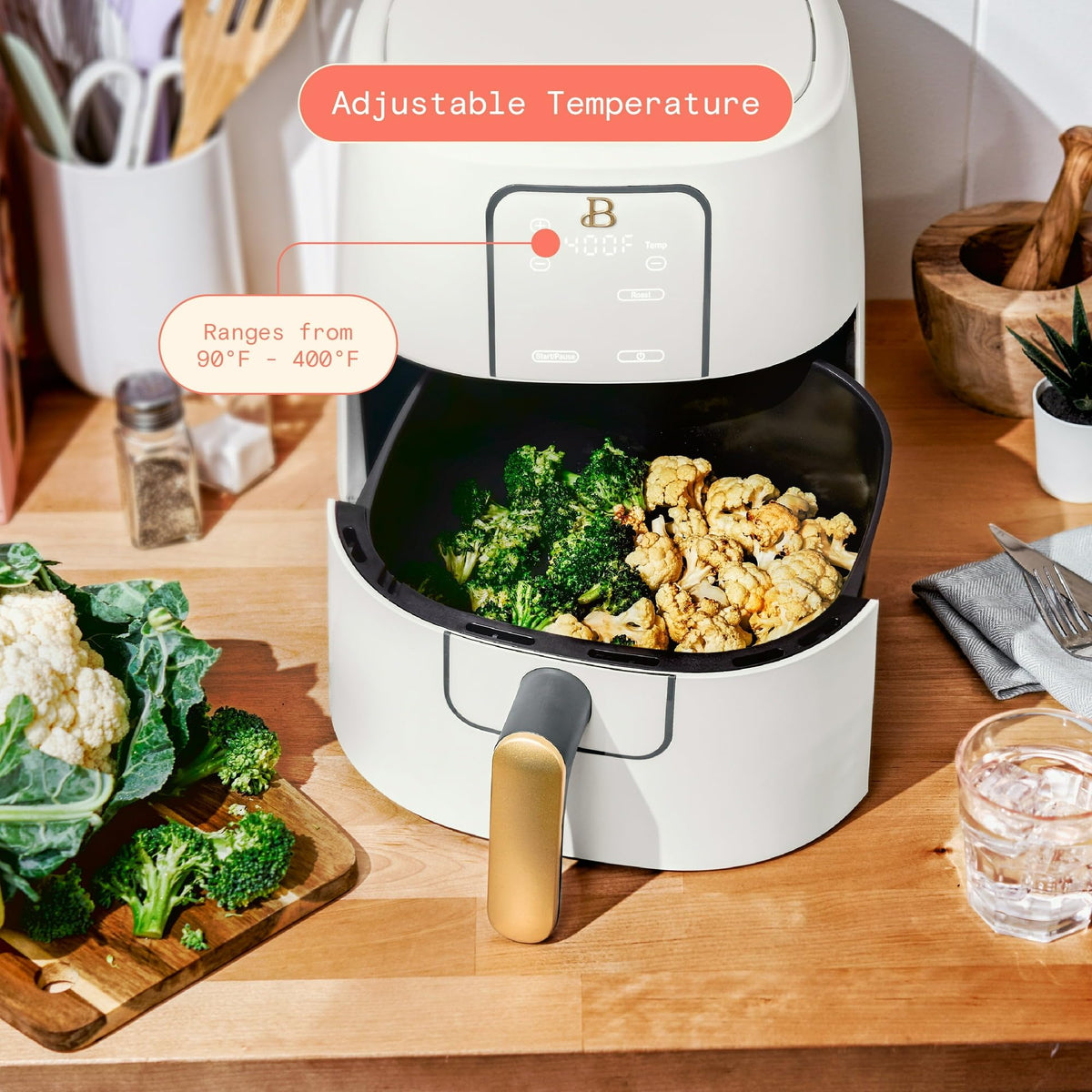 6 Quart Air Fryer with Touch-Activated Display, 4-in-1 Countertop Air Fryer 1750W, Nonstick Dishwasher Safe, White Icing G346