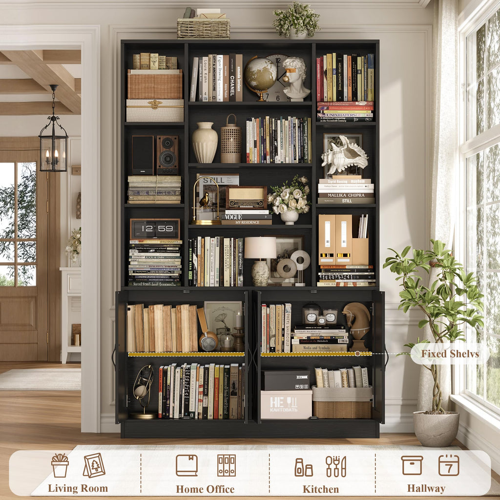 72" Tall Black Bookshelf with Storage F577