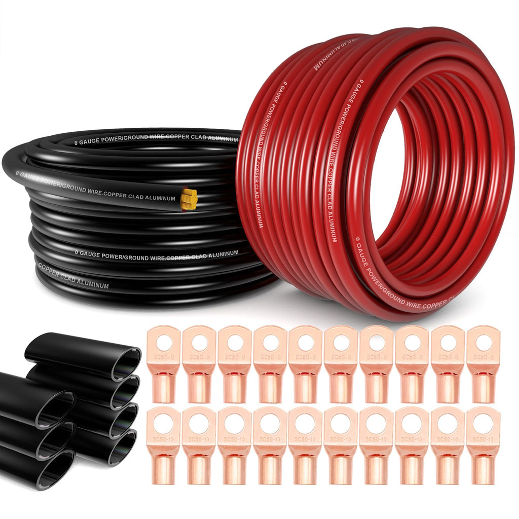 1/0 Gauge Battery Cable Kit 40ft Red/Black CCA Wire M190