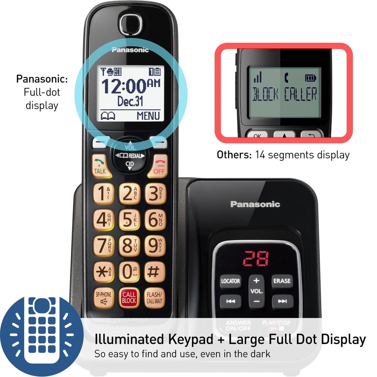 Cordless Phone with Answering Machine, 3 Handset A998