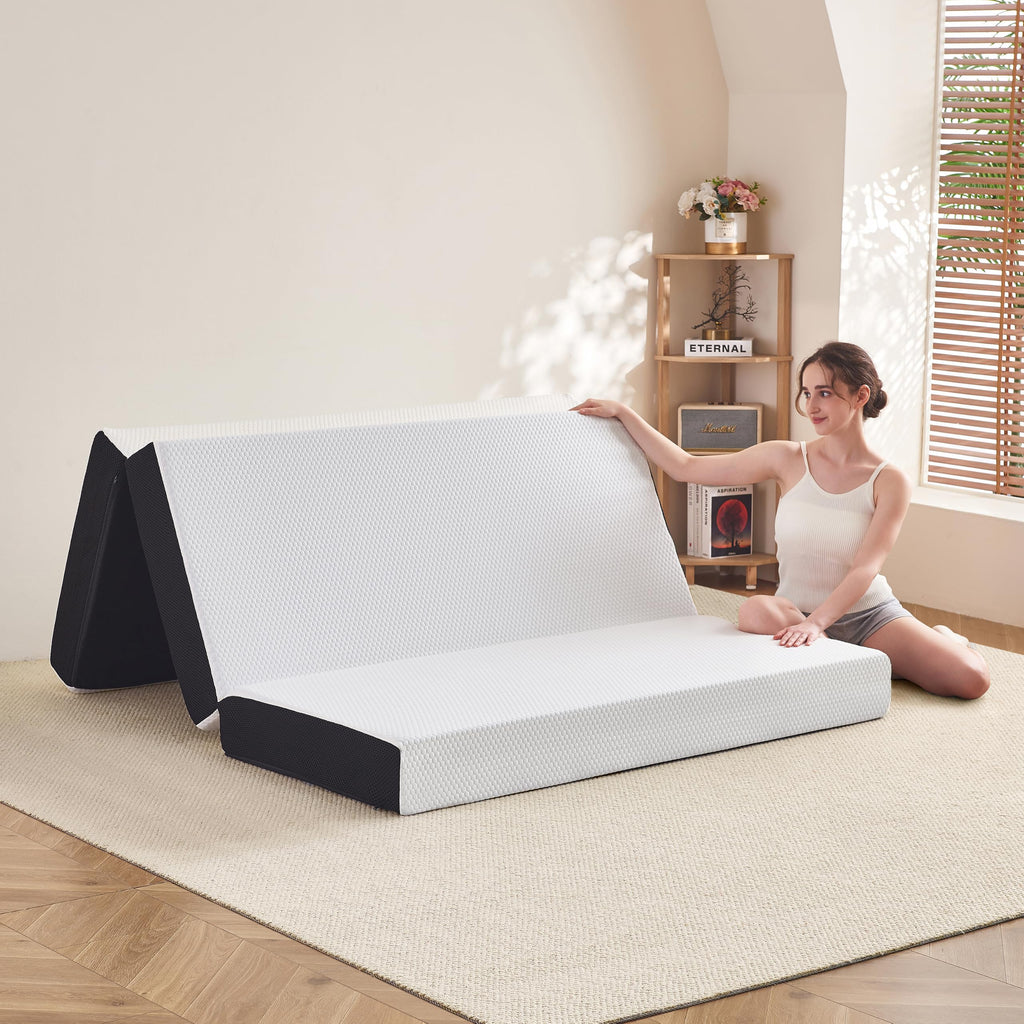 6 Inch Tri Fold Memory Foam Queen Mattress with Washable Cover U70544