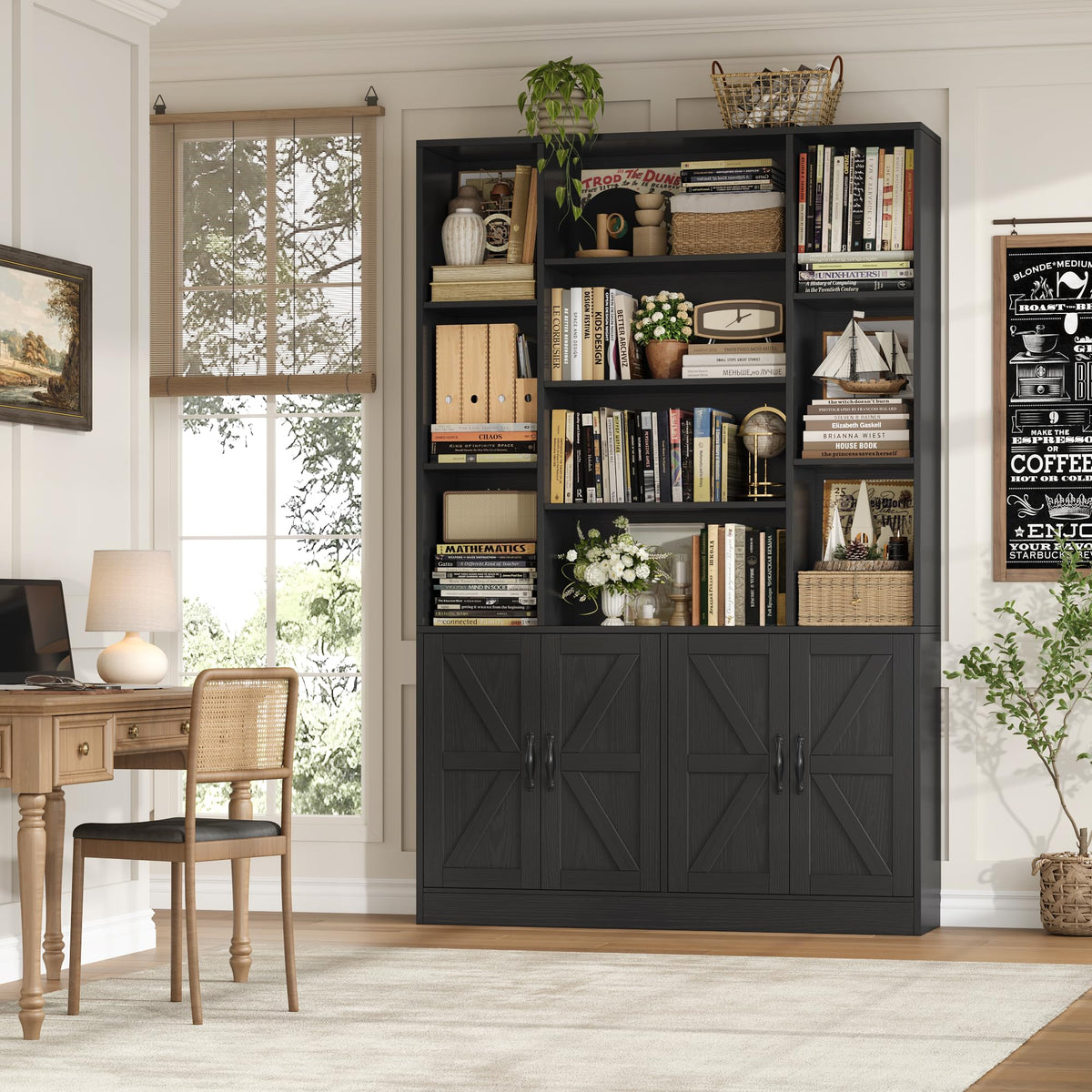 72" Tall Black Bookshelf with Storage F577