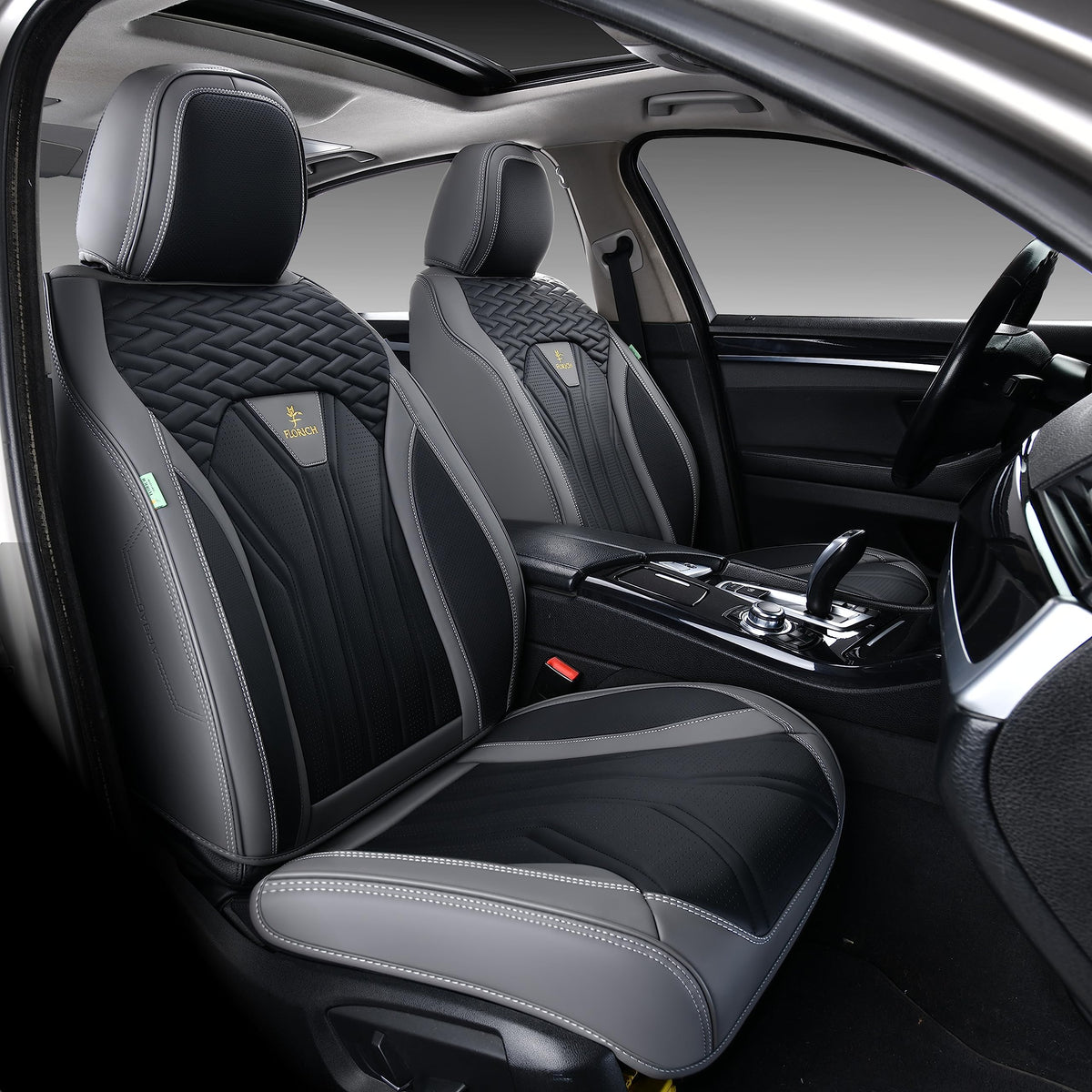 Leather Seat Covers Full Set 5 Seats Gray Black A8684