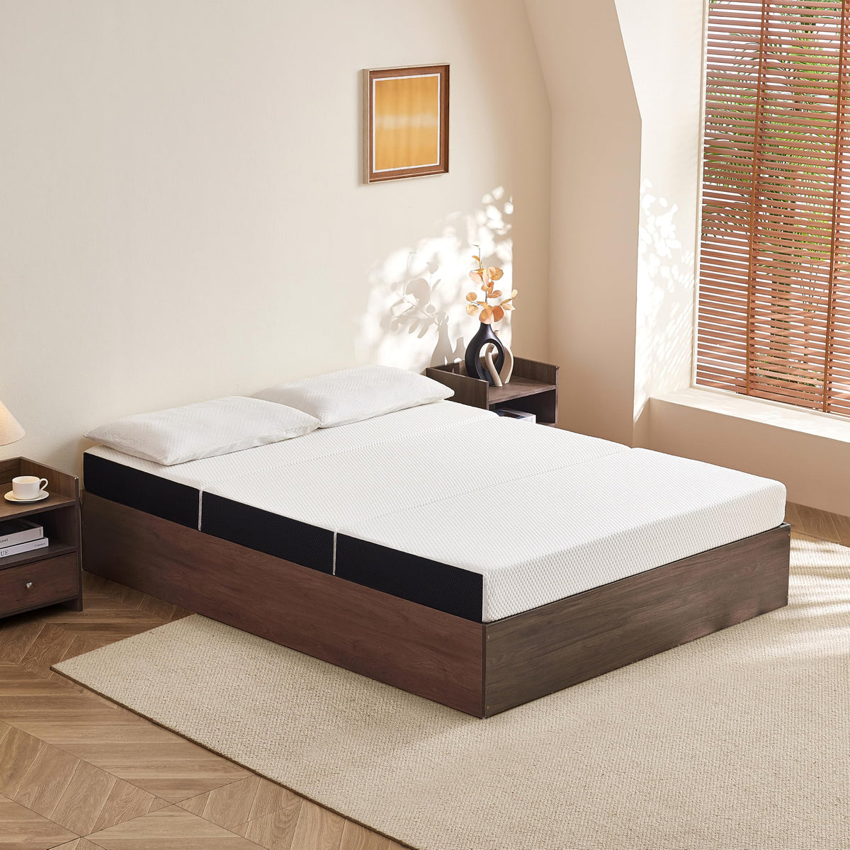 6 Inch Tri Fold Memory Foam Queen Mattress with Washable Cover U70544