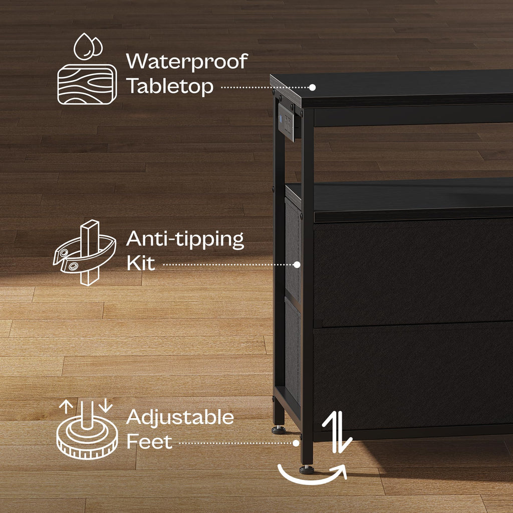 Black 47 Inch 6 Drawer TV Stand with Power Outlets U590