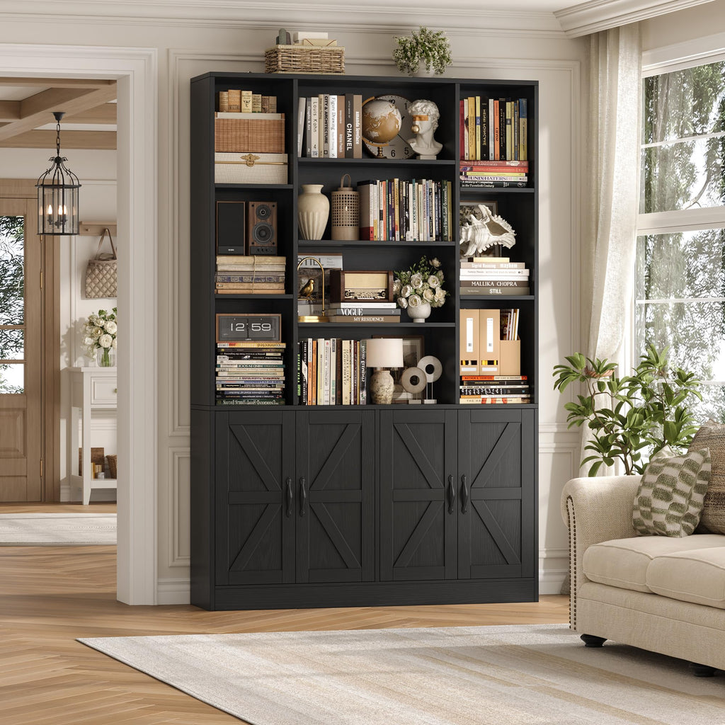 72" Tall Black Bookshelf with Storage F577