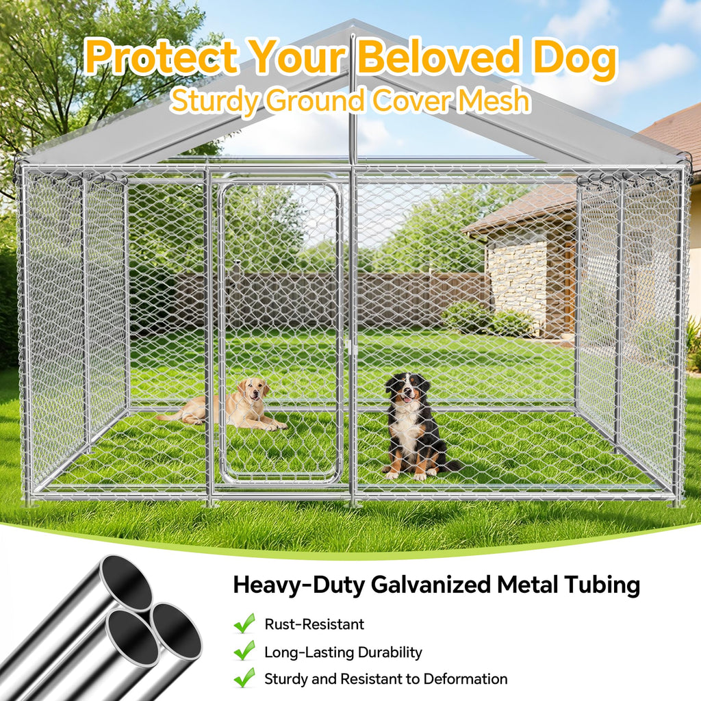 10x10FT Heavy Duty Outdoor Dog Kennel with Roof E712557