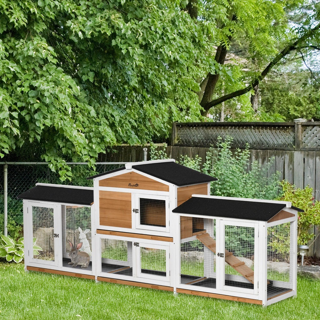 White Wooden Rabbit Hutch with Ramp N84984