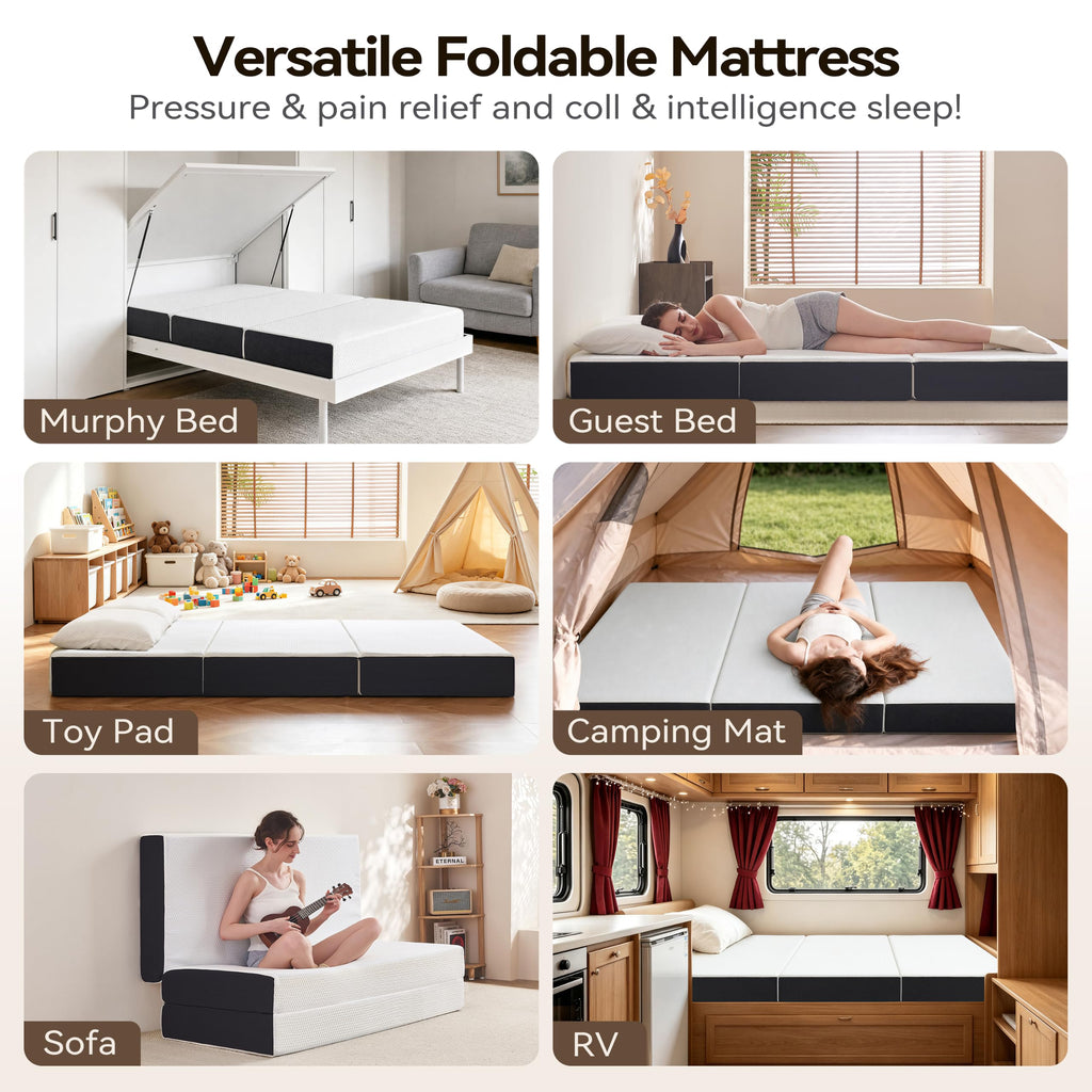 6 Inch Tri Fold Memory Foam Queen Mattress with Washable Cover U70544
